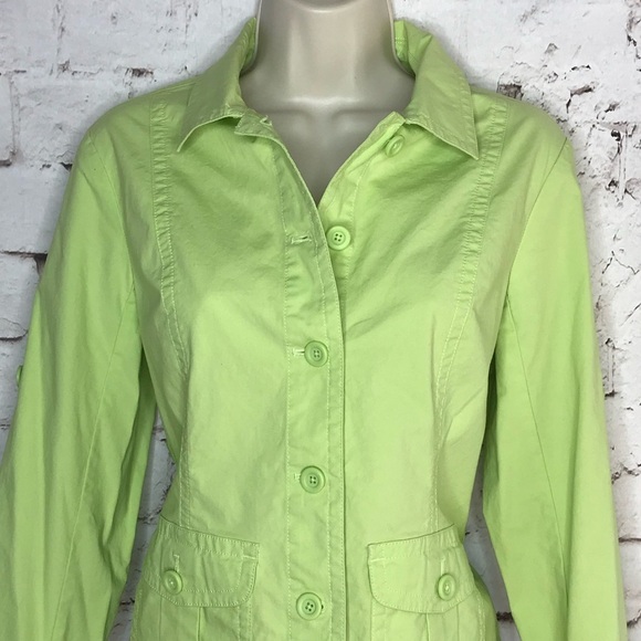 TALBOTS Petite Size 4P Lime Green lightweight Safari cotton blazer jacket - Picture 13 of 15